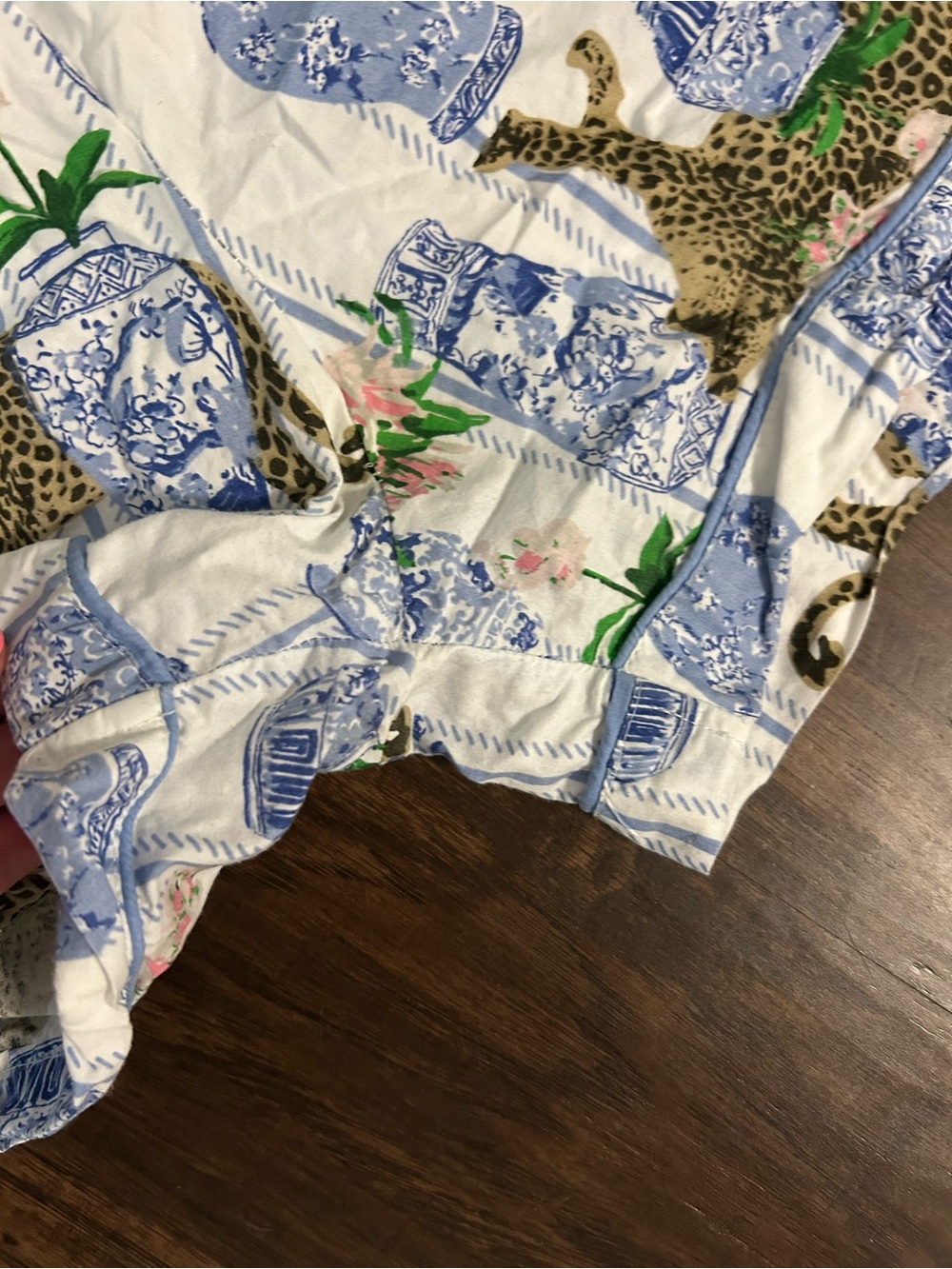 Blue White Ginger Jar Floral & Leopard Print Pajama Set - Picture 2 of 6